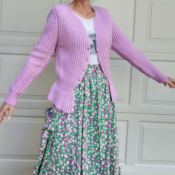 1980's ORCHID CARDIGAN SWEATER 80's S M - Picture 3 of 10